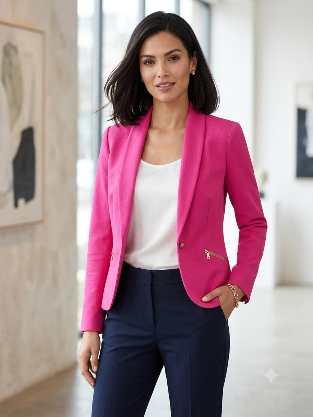 Women’s Hot Pink Blazer Jacket - Classic Single-Button